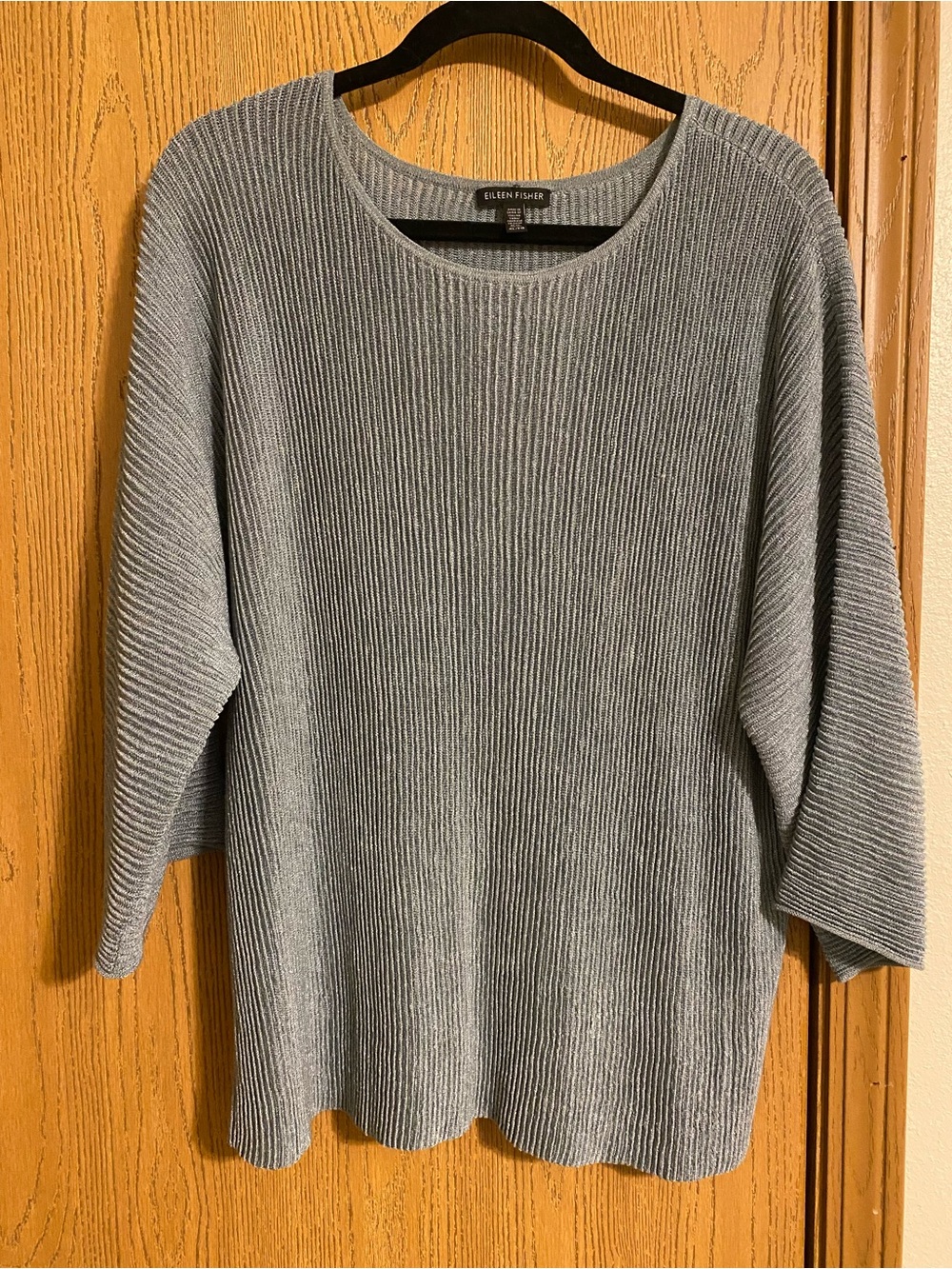 Eileen Fisher Metallic Silver Gray Ribbed Sweater is